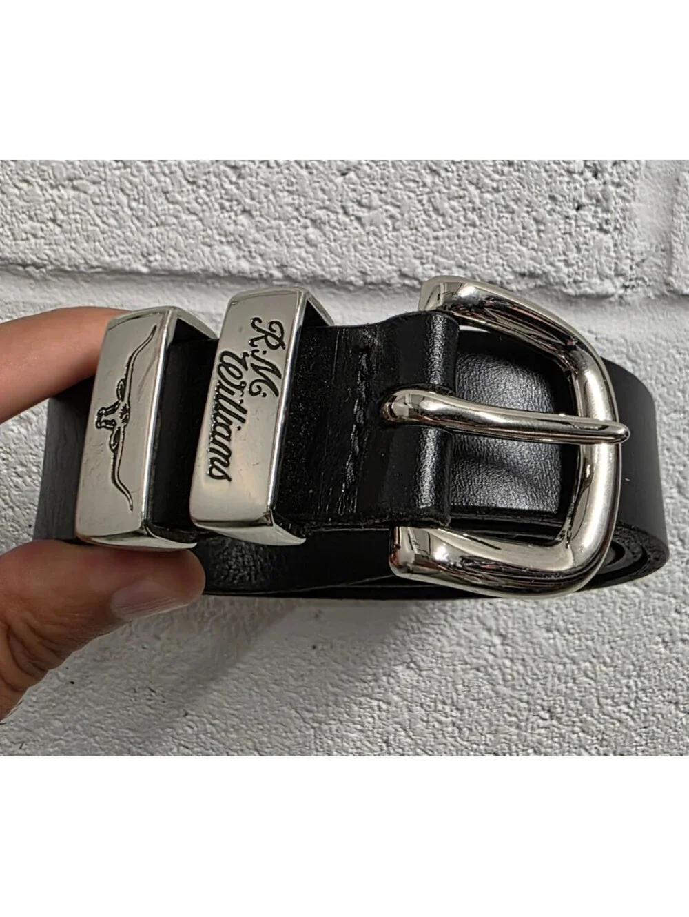 RM Williams Black Leather Belt Size 44 440 Australia Longhorn Buckle Western